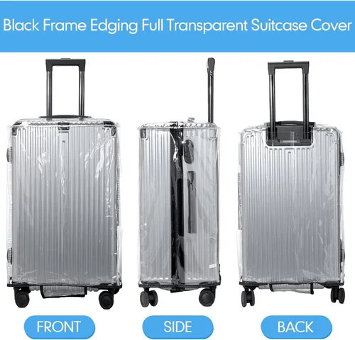 Vista 5 de Sherr 3 fundas transparentes para equipaje para maleta, impermeable, protector de equipaje, cubierta protectora para viajes, Transparente, negro.