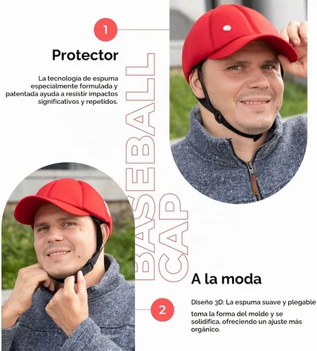 Vista 2 de Ribcap Baseball Cap Red Soft Protective Helmet for Epilepsy & Falls