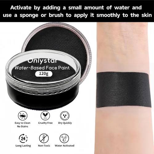Vista 2 de Pintura facial negra grande de 4.23 oz – 4 veces volumen de 1.06 oz, pintura corporal activada por agua para Halloween, esqueleto cadáver, gótico
