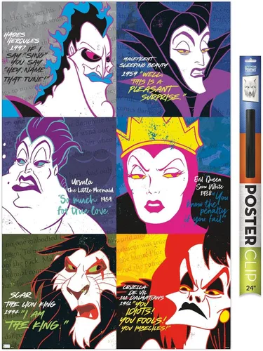 Vista 19 de Trends International Póster de pared con cuadrícula de villanos de Disney, 14.725 x 22.375 pulgadas, versión enmarcada de madera de granero