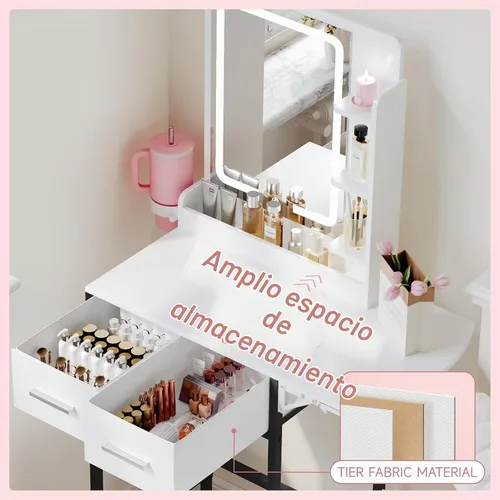 Vista 5 de Pequeño escritorio de tocador para espacio pequeño: juego de mesa de maquillaje compacto para dormitorio pequeño - Vanidad que ahorra espacio