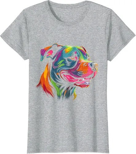 Vista 32 de Pit Bull Mom Dog Lover Colorido Artistic Pitbull Owner - Camiseta para mujer, Negro