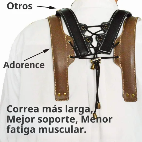Vista 3 de adorence Correa de Hombro para Saxofón - Correa de Arnés de Saxofón de Cuero Hecha a Mano, Sin Estrés en el Cuello, Alargada para Negro