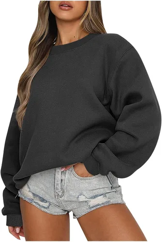 Vista 25 de midelxp Sudaderas de gran tamaño con cuello redondo para mujer, forro polar suave, manga larga, casual, cómodas, lindas sudaderas con capucha