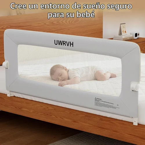 Vista 7 de Riel de cama para niños pequeños, riel plegable de 33 pulgadas, base en forma de T sin taladrar con bloqueo de seguridad, tela 3D suave, protector