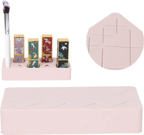 Vista 7 de Organizador de maquillaje – Organizador de lápiz labial de 12 ranuras – Soporte de exhibición de maquillaje cosmético de silicona con diseño
