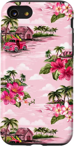 Vista 16 de Funda para iPhone 11 Tropical Hibiscus Island Palm Tree Rockabilly Surfer Beach