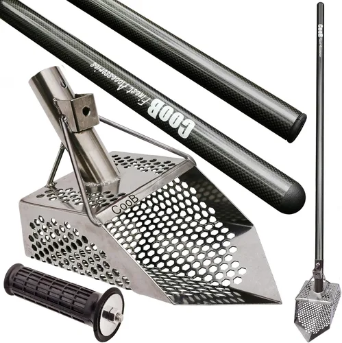 Vista 14 de CooB Set Beach Sand Scoop Herramienta detector de metales, pala de acero inoxidable para detección de metales, caza del tesoro, poste de mango