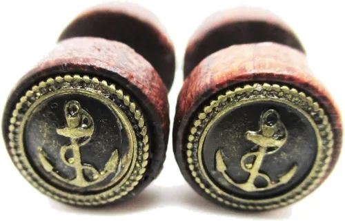 Vista 3 de Aretes de madera orgánica con emblema de anclaje de metal - Nuevo!, Metal
