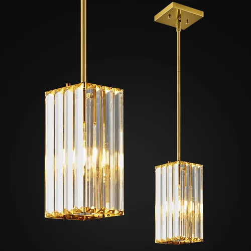 Vista 10 de Lámpara colgante moderna cromada rectangular de iluminación colgante mini candelabros de cristal, lámpara colgante ajustable para cocina, isla