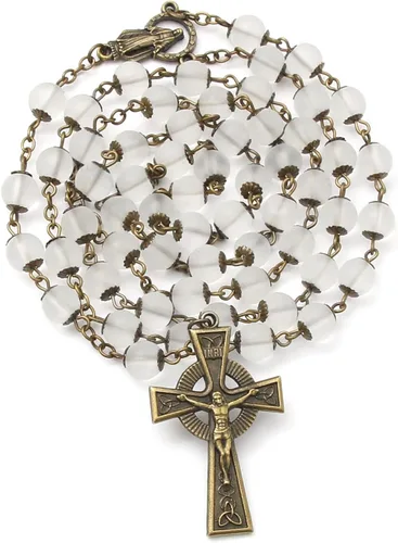 Vista 69 de KOMI Rosario de cuentas católicas para mujer, collar de cuentas de rosario con cruz de crucifijo, perlas de cristal, rosario, rosarios, católicos