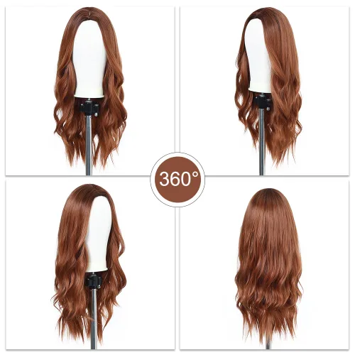 Vista 5 de Esmee Pelucas largas de color castaño rojizo ombré para mujer, peluca de cabello sintético ondulado y rizado natural para uso diario, fiestas