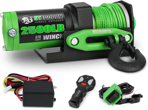 Vista 8 de Cabrestante eléctrico ATV/UTV de 2500 libras, cabrestante de cable de acero impermeable de 12 V, cabrestante eléctrico con control remoto con cable