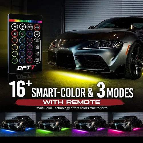 Vista 5 de OPT7 Aura Kit de Iluminación Underglow de Aluminio con Luz de Desbloqueo sin Llave, 4 piezas Tiras LED de Neón de Acento Exterior para Bajos