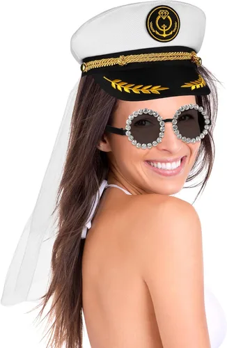 Vista 2 de GALPADA Juego de gafas de sombrero de marinero y gafas para despedida de soltero, Como se muestra