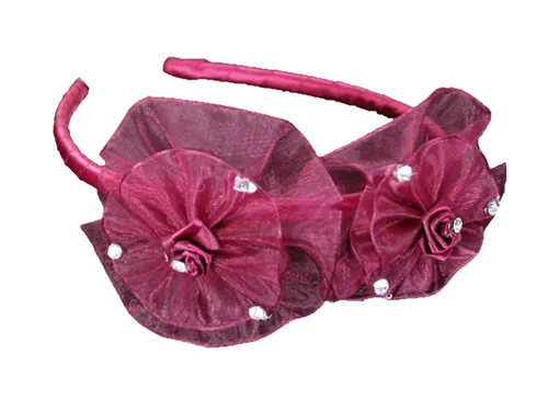 Vista 2 de Cinta de flores de organza y diadema de diamantes de imitación (rojo)