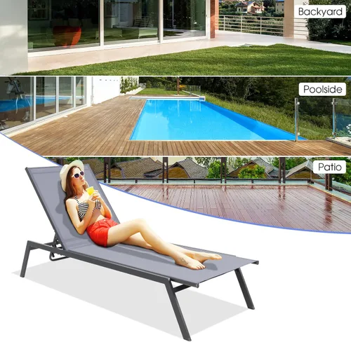 Vista 7 de COSTWAY Sillón reclinable para patio, con respaldo ajustable de 6 posiciones, para jardín y piscina