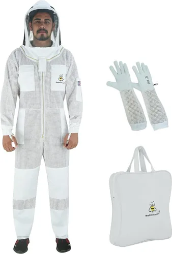 Vista 13 de 3-Layer Ultra Ventilated Mesh Beekeeping Suit for Men & Women with Veil Sting-Proof Bee Suit with Leather Gloves & Bag