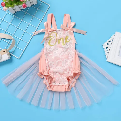 Vista 36 de Traje de bebé niña primer cumpleaños traje de encaje tul mameluco princesa tutú vestido de un año cumpleaños pastel Smash fotografía ropa