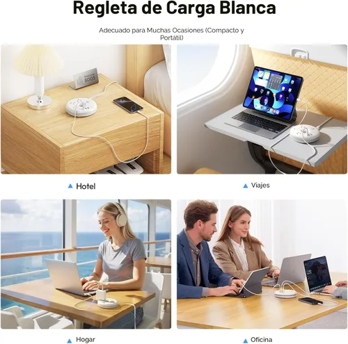 Vista 6 de Regleta de alimentación de viaje, NTONPOWER 3 tomas de corriente 3 USB (1 USB C) Regleta de alimentación aprobada para cruceros, cable de extensión