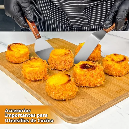 Vista 7 de Juego pequeño de espátulas de metal, mini espátulas de madera para uso en la cocina, pequeña espátula sólida de parrilla de acero inoxidable