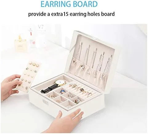 Vista 3 de ProttyLife Joyeros para mujer, 2 capas grandes, organizador de joyas para mujer, organizador grande con cerradura para joyería, soporte para aretes