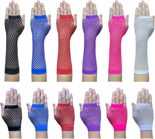 Vista 7 de Guantes de red sin dedos para mujer, guantes de red de pescado, calentadores de brazos de malla para fiestas Emo o góticas y 80s o 90S W-N-NG2