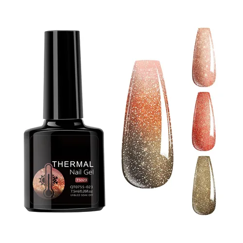 Vista 12 de Esmalte de uñas de gel que cambia de color de temperatura, esmalte de gel con purpurina, diseño holográfico de camaleón, diseño de arte de uñas