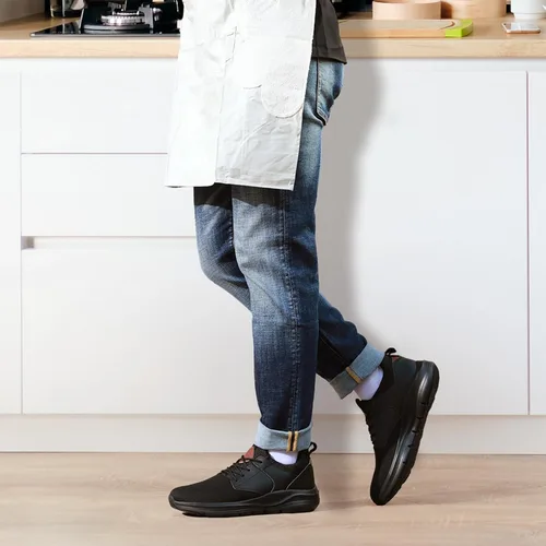 Vista 2 de Zapatos de senderismo antideslizantes para hombre, zapatos de restaurante de trabajo, cómodos, transpirables, para cocinero, cocina, color negro