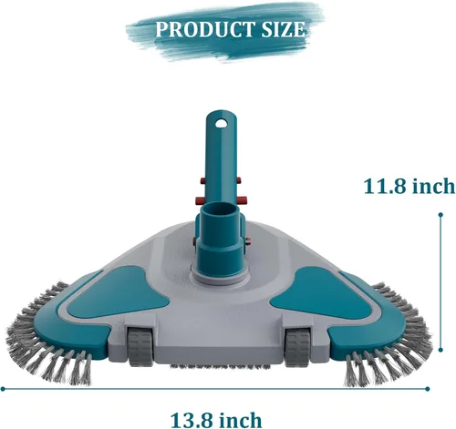 Vista 12 de Cabezal de Aspiradora Triangular con Peso Upgrade Pro Giratorio para Piscina con Cepillo y Mango EZ Clip - para Limpiar Superficie Seguro
