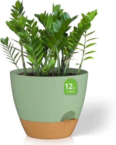 Vista 12 de ZMTECH Maceta de 12 pulgadas, paquete de 1 maceta para plantas de interior, maceta de riego automático con agujeros de drenaje y platillo para negro