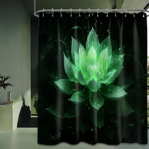 Vista 38 de Cortina de ducha con flores de loto negro y azul para decoración de baño, juego de cortinas decorativas de baño con estampado floral, tela