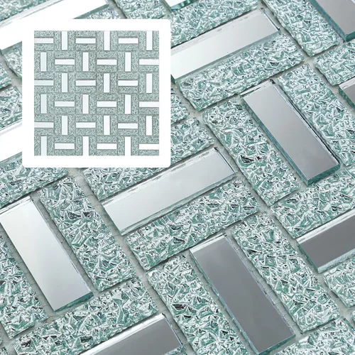 Vista 9 de 5 hojas de azulejos de mosaico de espejo plano cuadrado plateado para salpicaduras de cocina y pared de baño