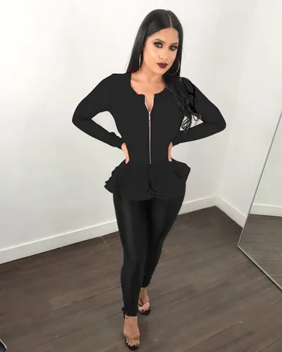Vista 4 de Conjunto deportivo de dos piezas con cremallera y leggings ajustados para mujer