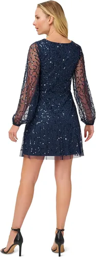 Vista 2 de Adrianna Papell Vestido corto con cuentas y manga para mujer