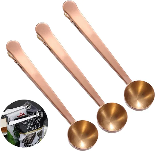 Vista 12 de Cuchara de café con clip de cucharada de acero inoxidable Cuchara de café con mango largo multifunción Bolsa de sellado Clip para té, café, proteína