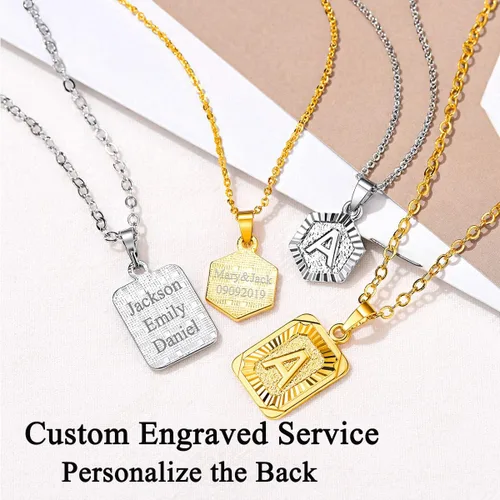 Vista 5 de FOCALOOK Collares con dije de letra hexagonal chapada en oro amarillo y platino, 18 pulgadas