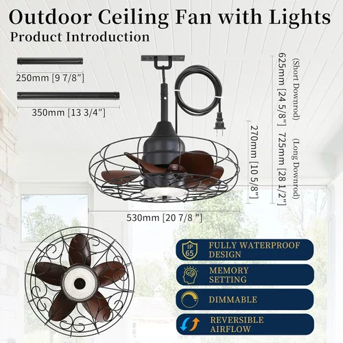 Vista 2 de Ventilador de techo para exteriores Gazabo Ventiladores de techo para cenadores para patios Ventilador colgante de 21'' para cenador, iluminación