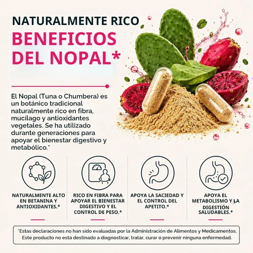 Vista 6 de Cápsulas de cactus Nopal de 1500 mg- Gorras de cactus de tuna ricas