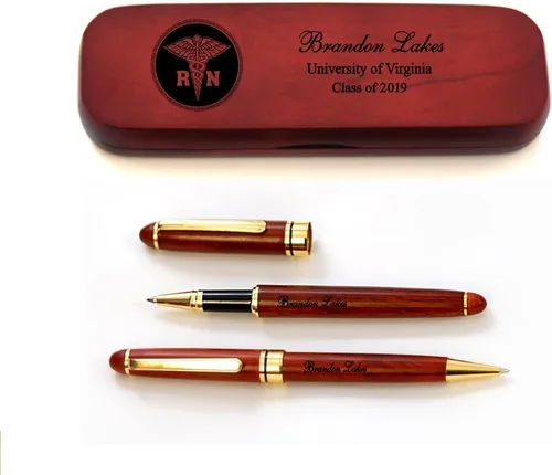 Vista 25 de Juego de bolígrafos de graduación de madera de arce macizo personalizado para médico MP-Médico-GD