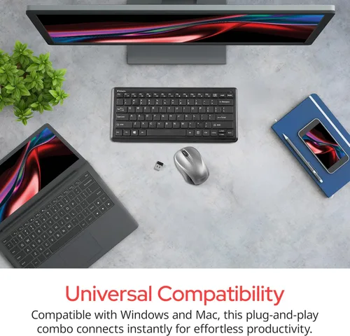 Vista 2 de Verbatim Combo compacto silencioso de teclado y ratón, para ordenador portátil/computadora personal Combo inalámbrico de 2.4 GHz con teclas