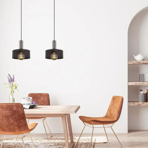 Vista 10 de Paquete de 1 lámpara colgante moderna con hormigón y pantalla de metal negro de 4 pulgadas, lámpara colgante industrial, iluminación de techo, isla
