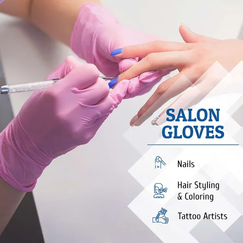 Vista 3 de Hand-E Touch - Guantes desechables de nitrilo rosa, para esteticista, técnico de uñas, tinte y estilista de cabello, guantes de limpieza