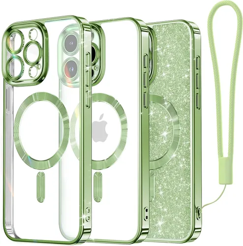 Vista 48 de Meifigno - Funda diseñada para el iPhone 16 Pro de 6.3", [Tarjeta de purpurina y correa para la muñeca] [Compatible con MagSafe]