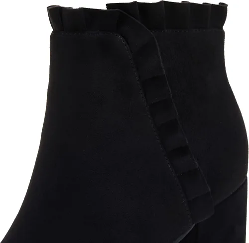 Vista 3 de Ermonn Botines de tacón grueso para mujer, de gamuza sintética, con volantes, para otoño e invierno