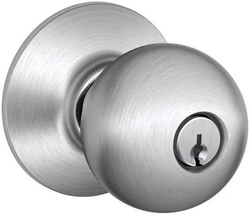 Vista 3 de Schlage F51A ORB 605 - Pomo de órbita con cerradura de entrada con llave, latón brillante Keyed entry door knob with turn-button lock, Easy to