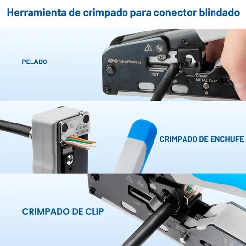 Vista 6 de Cable Matters Herramienta de Crimpado Modular Todo en Uno Ethernet Cat 8 (Herramienta de Crimpado Cat5 Cat6 Cat7 Cat8) para Conectores Pasantes