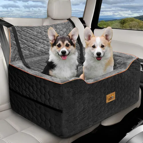Vista 17 de Asiento de automóvil para perros pequeños/medianos, asiento elevador de perro de espuma viscoelástica, seguridad de viaje con funda extraíble
