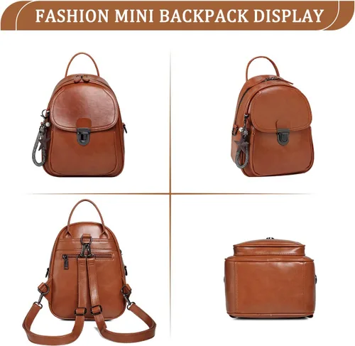 Vista 5 de Mini bolso tipo mochila, monederos pequeños convertibles de piel sintética para mujeres y niñas, marrón, (Brown-Medium), Mochilas Daypack