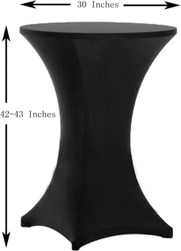 Vista 3 de Tina's Paquete de 2 fundas para mesa de cóctel de elastano Highboy de 30 x 42 pulgadas, color negro, mantel elástico ajustable para mesas redondas